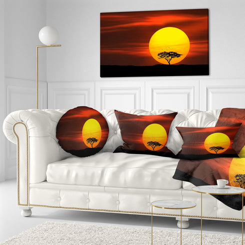 Designart Lonely Tree with Birds at Sunset' Landscape Throw Lumbar Living Room, Sofa, Pillow Insert + Cushion Cover Printed On Both Side 12 in. x ...