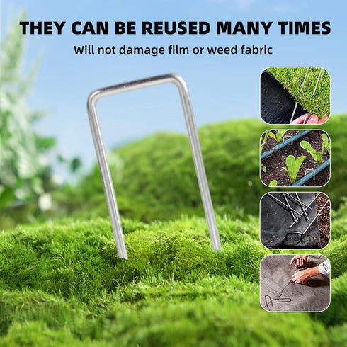 50 Pack Sturdy Garden Landscape Staples, 6 Inch Galvanized Steel Sod Pins Anti-Rust Stakes for Weed Barrier, Christmas Decorations and Landscaping...