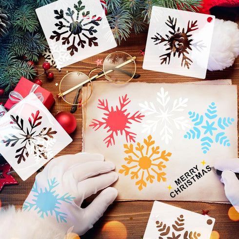 HOWAF 30 Pieces Snowflake Christmas Stencils 3x3 Inches Winter Christmas Stencils Reusable Craft Snowflake Stencils for Painting On Wood Wall Door...