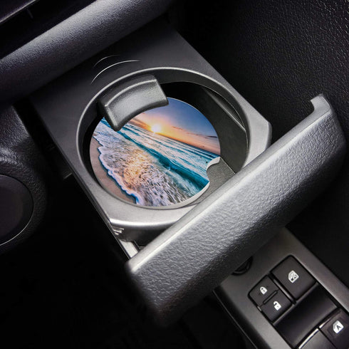 Small Car Coasters for Cup Holders 2.65" Absorbent 2 Pack Car Coaster Ceramic Stone for Drinks Absorb Water Drops Ocean Theme Sand Beach Wave Sea ...