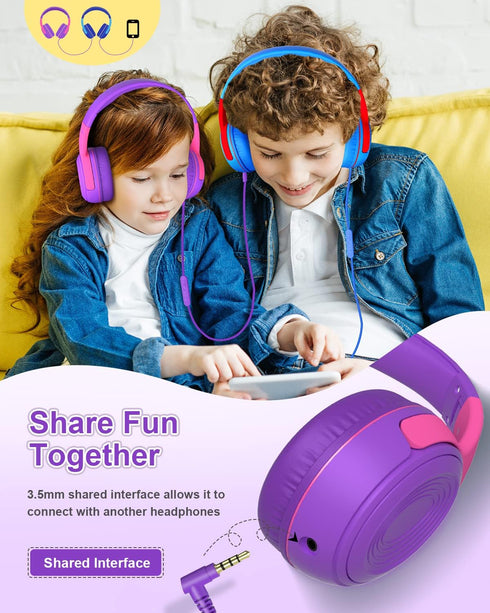 ELECDER Kids Headphones, S8 Wired Headphones for Kids with Microphone for Boys Girls, Adjustable 85dB/94dB Volume Limited, 3.5 mm Jack for School/...