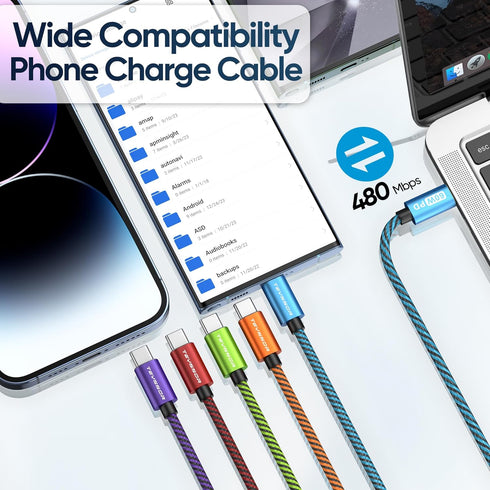 USB C to USB C Cable, USB C Charger Cable 10FT 5-Pack 60W, USBC to USBC Fast Charging Cable for Phone 15/15 Pro/15 Pro Max, Type C Charger Cable f...