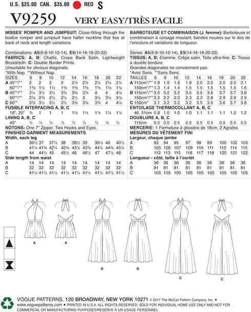 Vogue Patterns Misses' Criss-Cross Halter Romper and Jumpsuit, 14-16-18-20-22 Red...