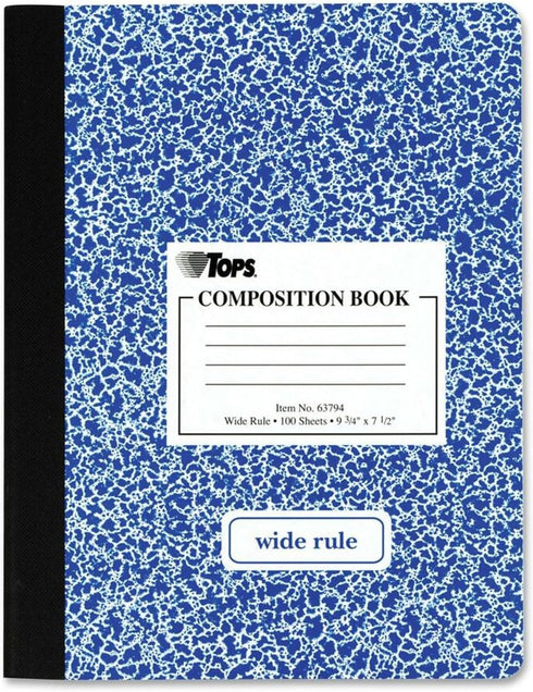 TOPS Composition Book, Wide/Legal Rule, Randomly Assorted Marble Cover, (100) 9.75 x 7.5 Sheets...