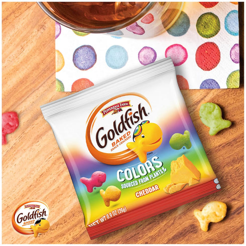 Goldfish Colors Cheddar Crackers, Snack Pack, 0.9 oz, 9 CT Multi-Pack Tray...