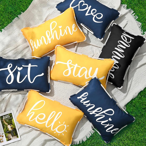 ASPMIZ Outdoor Pillow Covers 12 x 20 Inch, Waterproof Lumbar Throw Pillows for Patio Porch Furniture Couch Navy Blue Home Decorative Cushion Cover...