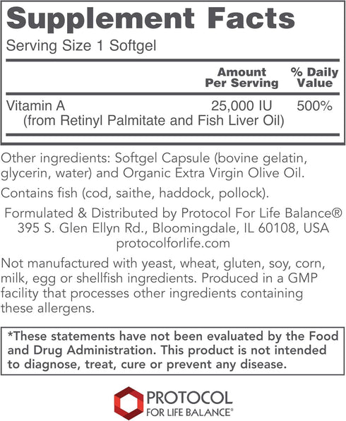 Protocol Vitamin A 25,000 IU - Eye, Retina, and Immune Health - 100 Softgels...