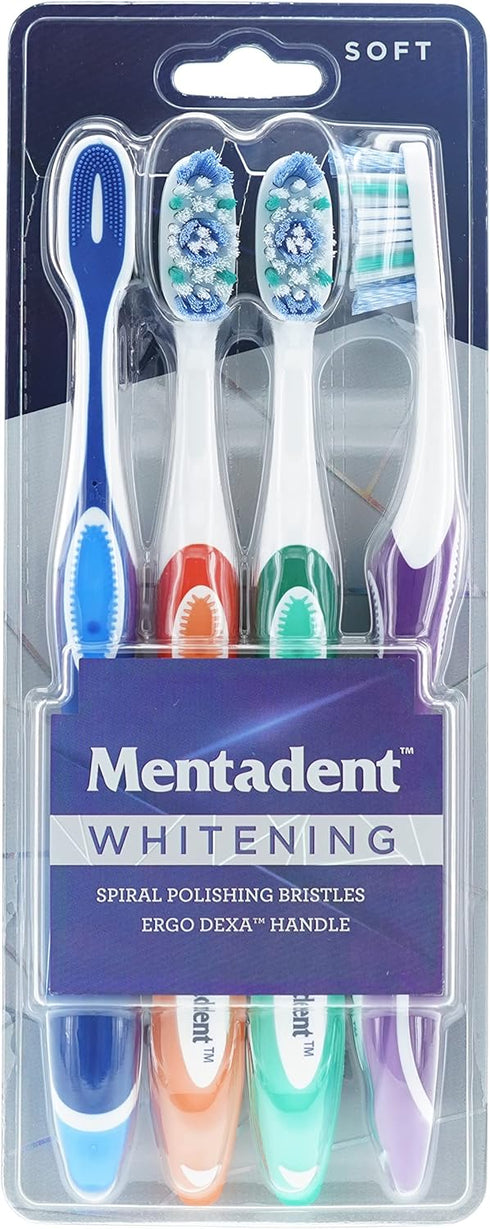GuruNanda Mentadent Manual Toothbrush for Adults & Kids - Extra Cleaning with Soft Bristles for White Teeth Family 4 Count(Pack of 1)...