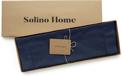 Solino Home Navy Placemats Set of 4 - Cotton Linen Hemstitch Placemats 14 x 19 Inch for Summer, Fall...