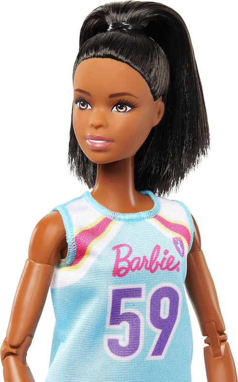 Barbie Careers Fashion Doll & Accessories, Made to Move Brunette Basketball Player Wearing Removable Uniform with Ball, 22 Bendable Joints...