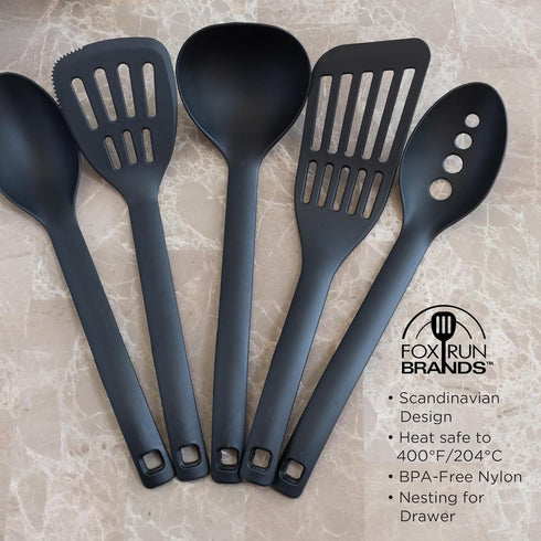 Fox Run Nylon Utensil Set, Ladle, Slotted Spoon, Spoon, Turner, and Spatula...