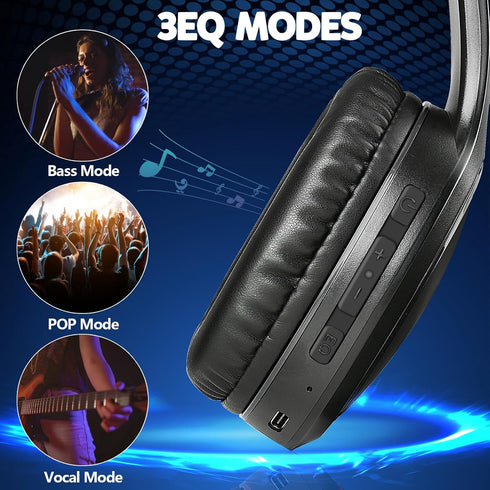 Bluetooth Headphones Over Ear, 70H Playtime and 3 EQ Music Modes Wireless Headphones with Microphone, HiFi Stereo Foldable Lightweight Headset, De...