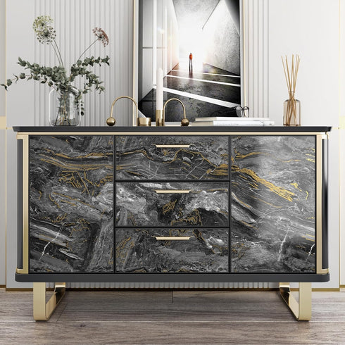 Black/Gold Marble Contact Paper for Countertops Slate Gold Marble Wallpaper Peel and Stick Glossy Waterproof Marble Wall Paper for Cabinets Shelf ...