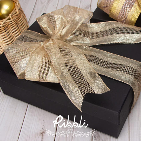 Ribbli Champagne Gold Wired Ribbon,Metallic Champagne with Champagne Gold Glitter Mesh Ribbon,Christmas Ribbon for Crafts,Wreaths,Big Bow,Gift Wra...