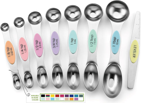Spring Chef Stainless Steel Magnetic Measuring Spoons Set of 8 with Leveler, Metal Teaspoon & Tablespoon Measuring Spoons for Dry and Liquid Ingre...