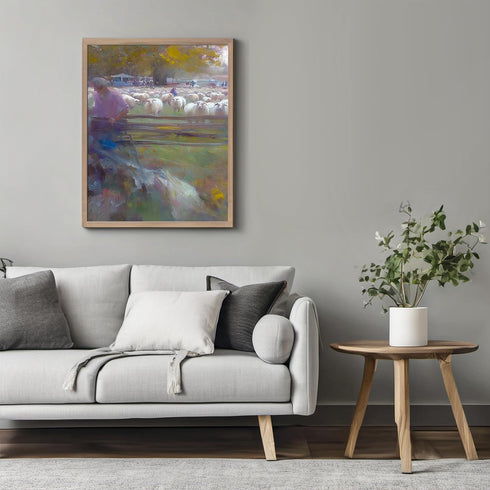 Posterizer 1 pcs-vintage oil painting style-flock of sheep print -1-Art for Animal Lovers-Retro Art-Gift for Art Lovers- unframed wall art...