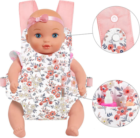GAGAKU Stuffed Animals Carrier Baby Doll Accessories Holder American Girl Bitty Baby Doll Carrier for Toddler - Pink Wax Flowers...