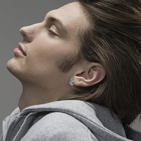 FIBO STEEL 9 Pairs Non-Piercing Earrings Stainless Steel Clip On Hoop Earrings For Men Women Paved CZ Ear Clip...