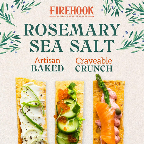 Firehook Rosemary Sea Salt Crackers – Artisan Baked, Craveably Crunchy, Infused with Bold Rosemary & Sea Salt – Organic, Non-GMO, Kosher – 5.5 oz ...
