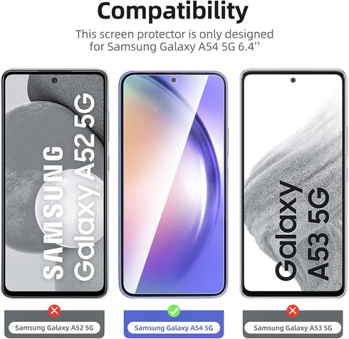 NEW'C Pack of 3 Tempered Protective Glass for Samsung Galaxy A54 5G, Scratch-Free, 9H Hardness, HD Screen Protector, 0.33 mm Ultra Clear, Ultra Re...