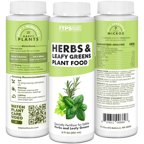 Herb Plant Food for All Edible Herbs, Leafy Greens and Veggies, Liquid Houseplant Fertilizer 8 oz (250mL)...