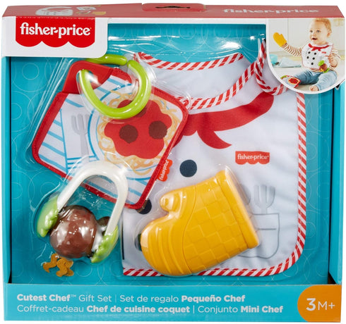 Fisher-Price Cutest Chef Gift Set, 4 cooking-themed baby toys with wearable bib and teether for babies ages 3 months and older...