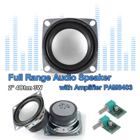 2PCS 2" 4Ohm 3W Full Range Audio Stereo Speaker Round Loudspeaker + 2PCS 3Wx2 DC 5V Class D Digital Amplifier PAM8403 Amp Module for Arduino DIY R...