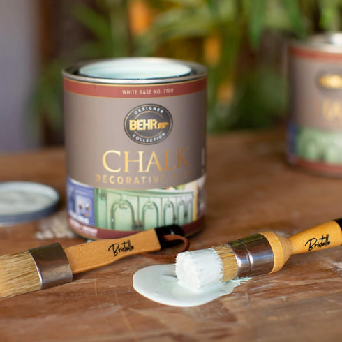 Chalk & Wax Paint Brush Set. 1x Flat Furniture Paint Brush and 1x Round Chalk Brushes for Furniture. 1” Small Paint Brush Duo – Stencil Brush, Mil...