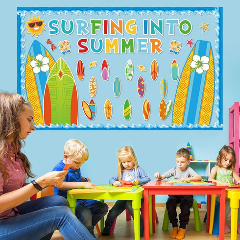 Summer Classroom Bulletin Board Decorations Surfboard Surfing Bulletin Board Set Surfing Into Summer Paper Cutouts for Surfboard Sign Teacher SCla...