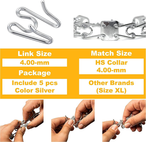 (5 Pack) Stainless Steel Prong Collar Links Designed for H. Sprenger 4.0mm CollarExtra Links, Silver...
