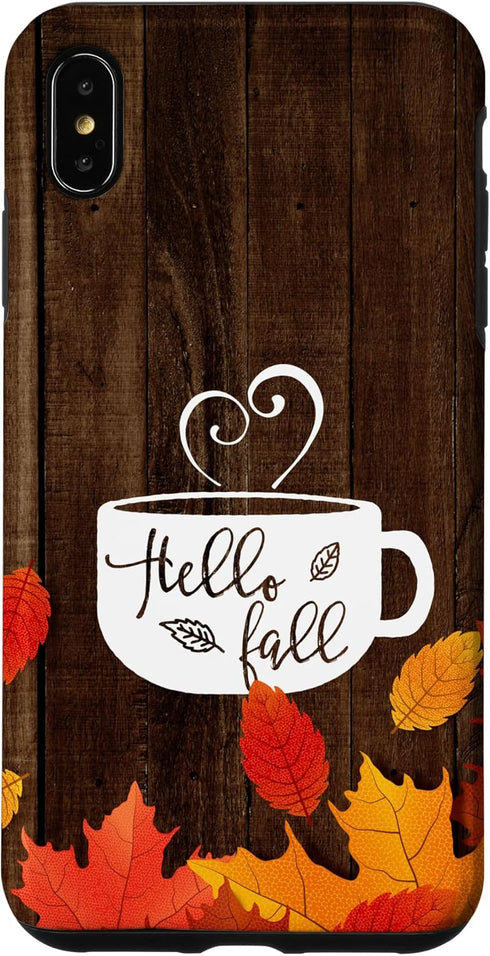 Hello Fall Coffee Mug Autumn Leaves Happy Fall Feeling Case for iPhone XS Max...