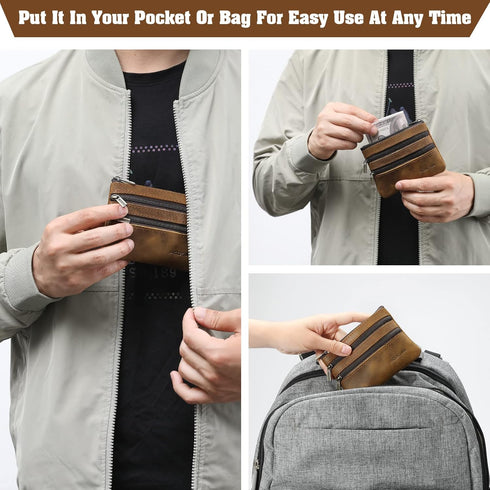 Jack&Chris Coin Purse Pouch for Men, Genuine Leather Coin Purse Zipper Pocket with Keychain Ring, Coin Bag for Men,JC301-8...