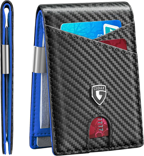 GSOIAX Slim Leather RFID Bifold Wallet for Men with Money Clip and 12 Credit Card Holders - Minimalist Front Pocket Wallet with ID Window, Cool Gr...