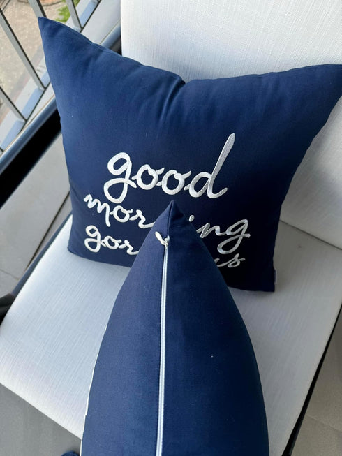 EURASIA DECOR Set of 2 Pcs Hello Handsome Good Morning Gorgeous Embroidered Square Accent Throw Pillow Cover - Gift for Wedding, Couple, Anniversa...