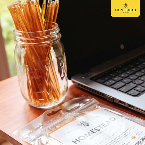 Homestead Honey Native Honey Sticks for Tea - 50-Pack Bulk Packets, Single Serve - Pure Wildflower Honey Straws - Easy-to-Open Honeycomb Stir Stic...