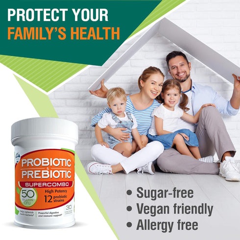 50 Billion CFU Prebiotic and Probiotic Supplement for Women and Men, 12 Strains for Daily Immune Support and Digestive Health, 30 Veggie Capsules,...