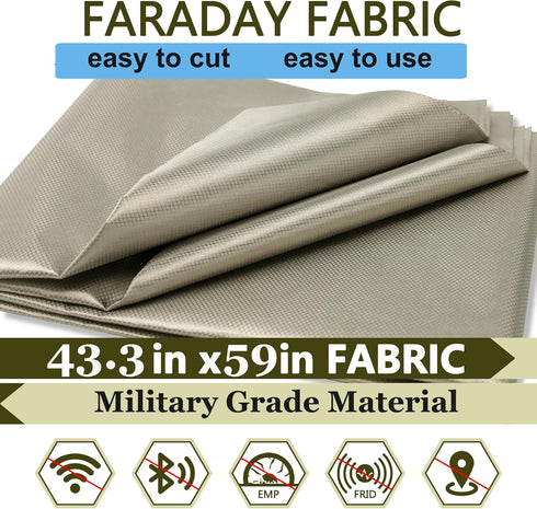 Faraday Fabric,Nickel Copper Faraday Cloth 43.3"x59" Material Protection Fabric for DIY Faraday Cage,Box,Clothes, Curtains...