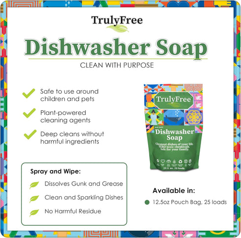 Auto Dishwasher Soap, 12.5oz Bag - Natural Concentrated Formula - Dish Soap, Dishwasher Detergent Cleaning Supplies, Hard Water Stain Remover, Spa...