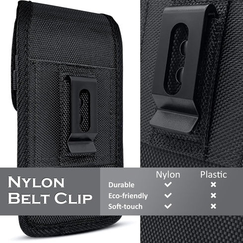 PiTau Holster for iPhone 15, 15 Pro, 14, 14 Pro, 13, 13 Pro, 12, 12 Pro, 11, XR, Black Nylon Cell Phone Belt Holder Case with Clip Carrying Pouch ...