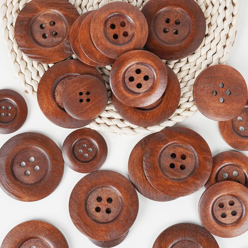 Chenkou Craft 20pcs Big Size 40mm(1 1/2") Brown Round Wood Buttons 4 Holes Craft Sewing Button (Light Brown, 40mm)...