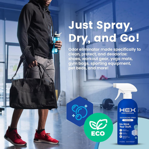 HEX Performance Deodorizing Spray, Fresh & Clean, 12oz (Pack of 2) - Awesome for Shoes, Gear, Activewear & Fabrics, Yoga Mats & Gym Equipment, Car...