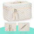 Cotton Makeup Bag, Quilted Cosmetic Bag with Handle Large Capacity Travel Toiletry Bag for Women Cute Aesthetic Floral Makeup Bag (Beige)...