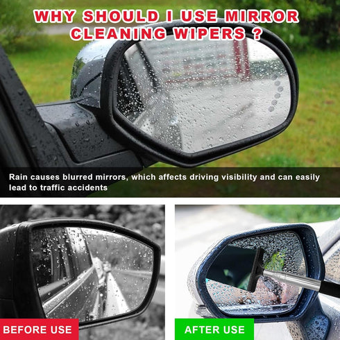 2PCS Car Rearview Mirror Wiper, Retractable Auto Side Mirror Squeegee, Portable Water Cleaner Tool with Telescopic Long Rod, Universal Car Accesso...