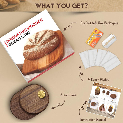 Upgraded UFO Bread Lame Dough Scoring Tool,Sourdough Scoring Tool,Black Walnut Bread Lame Cutter Scoring Knife for Bread Baking Includes 5 Replace...