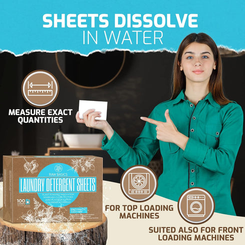 Laundry Detergent Sheets Unscented - Zero Waste, Plastic and Scent Free, Natural Soap - Travel Size Essentials for Washing Clothes, 100 Loads (Uns...
