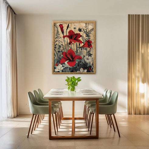 Posterizer 1 pcs-wild nature scene with white and red flowers-Floral & Botanical Art-Abstract & Modern Art-Decor for Home & Office- UNFRAMED Wall ...