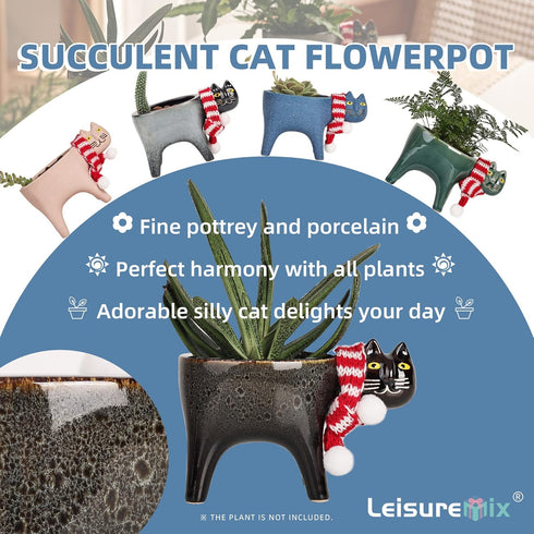 Cat Planter, Succulents Cat Flower Pot - Cute Flower Pots for Indoor Plants, Small Animal Planters for Office Desk, Kitchen Windowsill, Animal Pla...