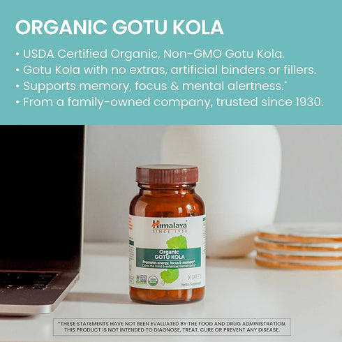 Himalaya Organic Gotu Kola, Herbal Supplement for Energy, Focus, Memory, Alertness, Concentration, Calms The Mind, Cognitive Support, Non-GMO, USD...