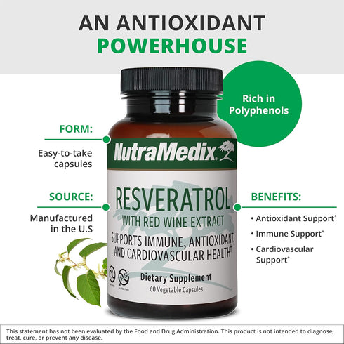 NutraMedix Resveratrol Capsules - Bioavailable Antioxidants Supplement from Red Wine Extract + Grape Skins - 200mg Japanese Knotweed for Immune & ...