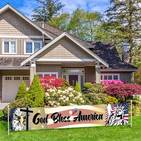 Large God Bless America Banner,Fourth of July Day Outdoor Yard Banner, America Patriotic Banner,Memorial Day Independence Day Party Supplies Decor...